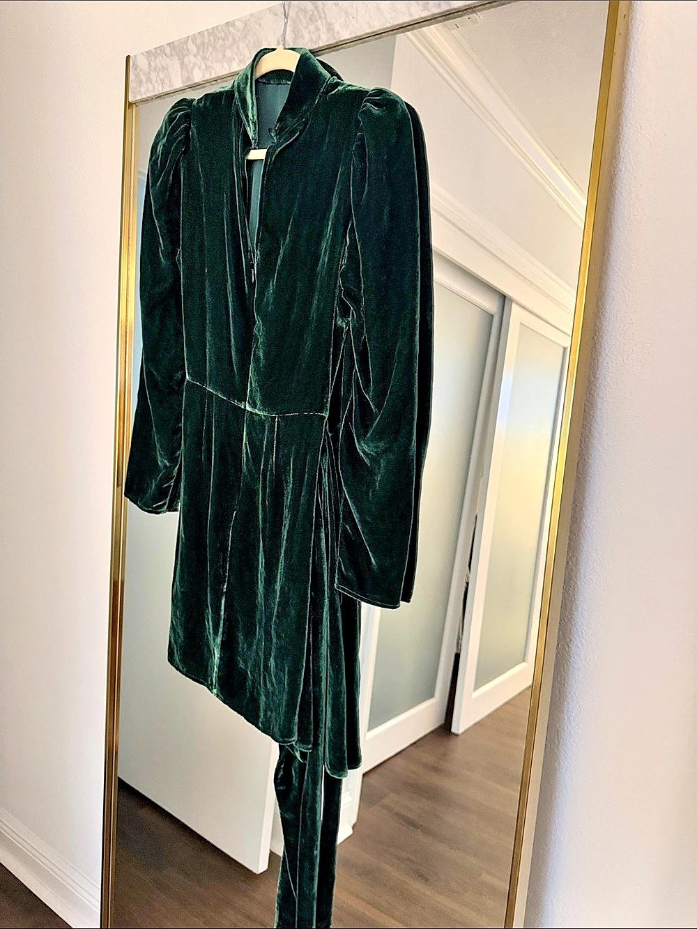 Reformation Velvet Mini wrap Dress in Green Size 0